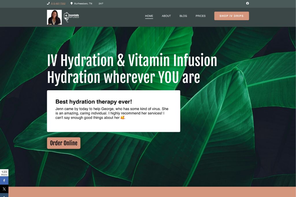 Essentially Infused website homepage screenshot