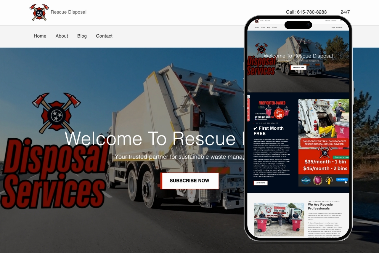 Rescue Disposal website displayed on desktop and mobile