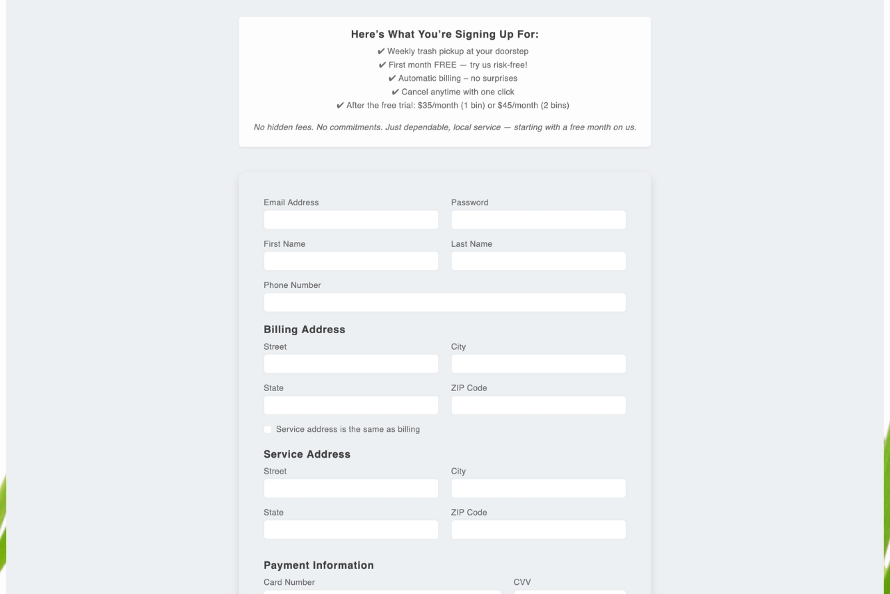 Custom Rescue Disposal online subscription form